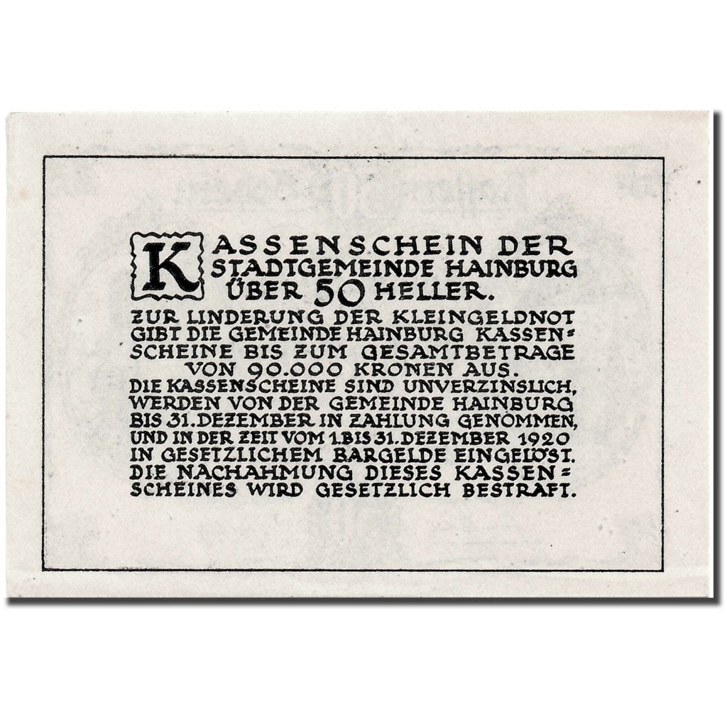 Banknote, Austria, Hainbur a/d Donau, 50 Heller, château, UNC(63), Mehl:337a