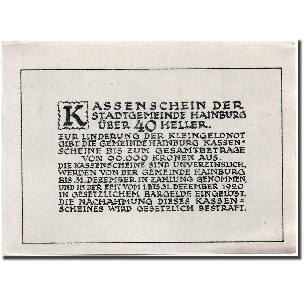 Banknote, Austria, Hainbur a/d Donau, 40 Heller, paysage, UNC(63), Mehl:337a