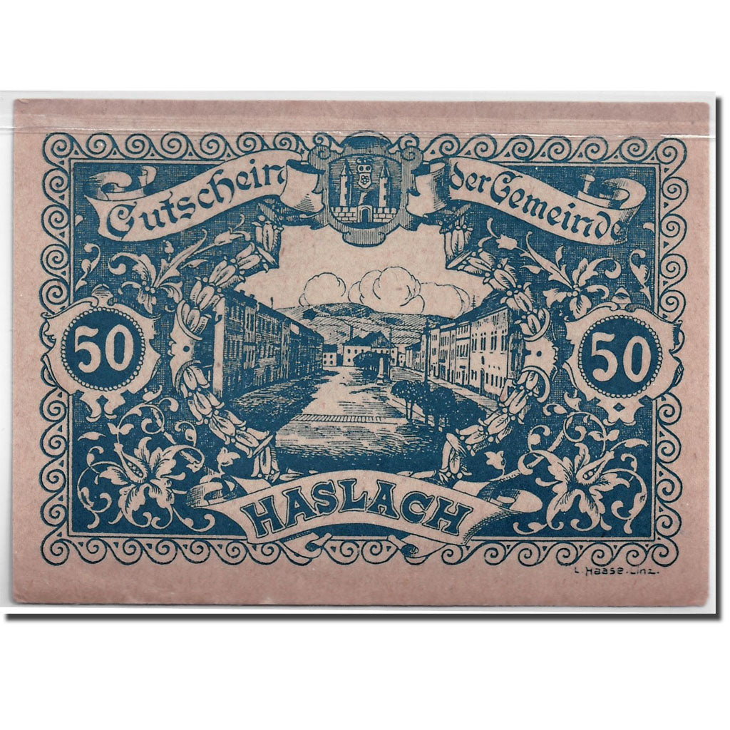 Banknote, Austria, Haslach, 50 Heller, paysage, 1920, 1920-05-20, UNC(63)