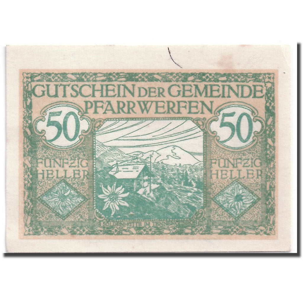 Banknote, Austria, Pfarrwerfen, 50 Heller, paysage, 1920, 1920-06-27, UNC(63)