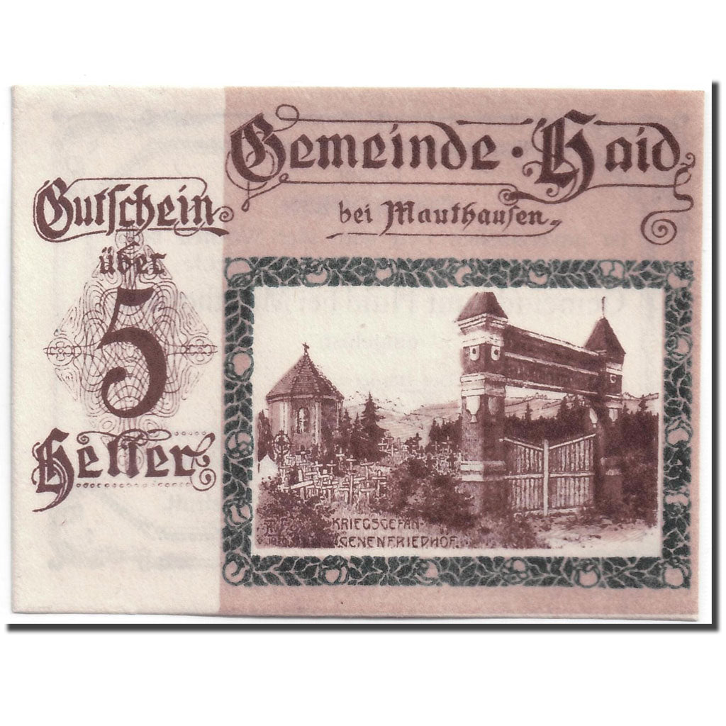 Banknote, Austria, Haid bei Mauthausen O.Ö. Industriegemeinde, 5 Heller