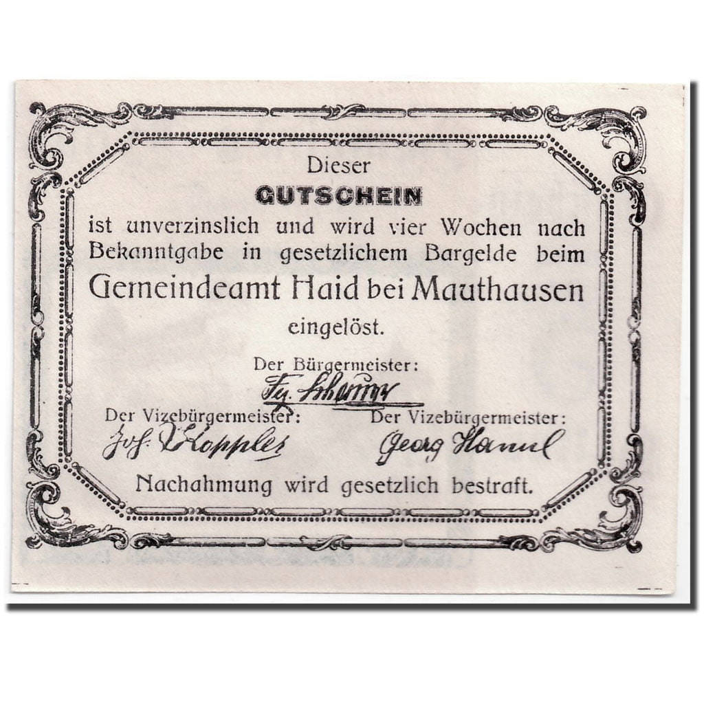 Banknote, Austria, Haid bei Mauthausen O.Ö. Industriegemeinde, 5 Heller