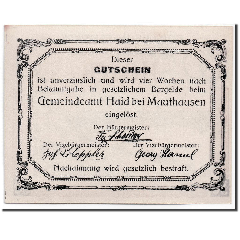 Banknote, Austria, Haid bei Mauthausen O.Ö. Industriegemeinde, 30 Heller