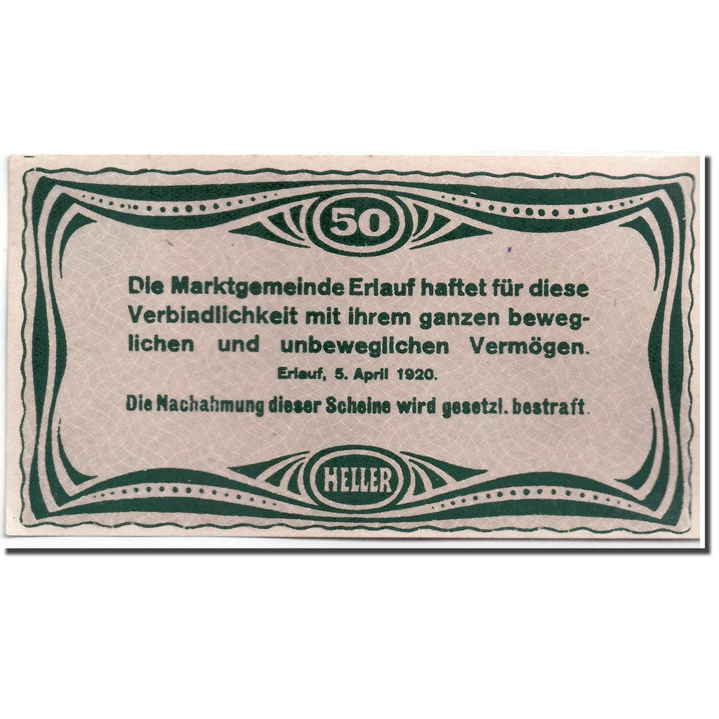 Banknote, Austria, Erlauf, 50 Heller, Eglise, 1920, 1920-04-05, UNC(63)