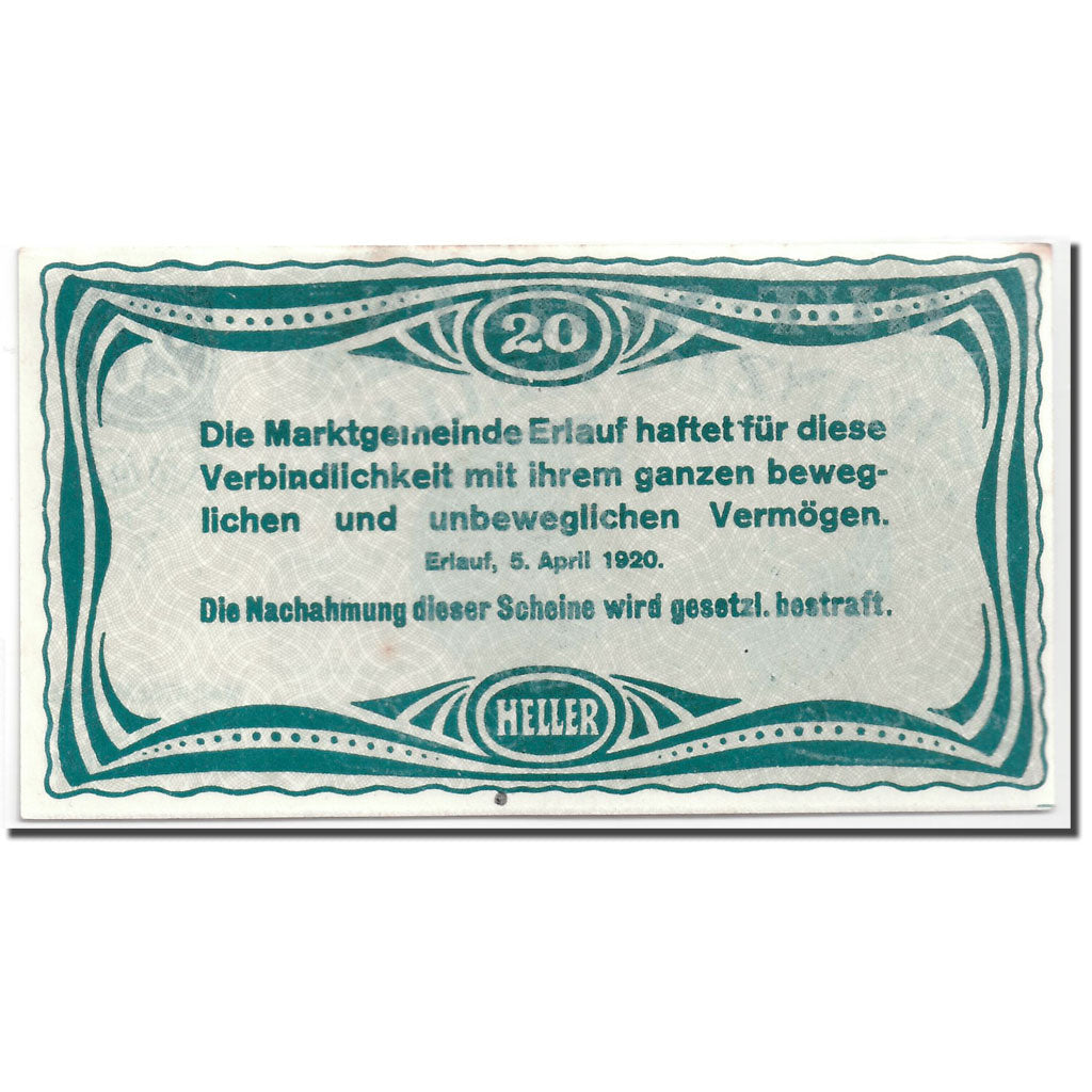 Banknote, Austria, Erlauf, 20 Heller, Eglise, 1920, 1920-04-05, UNC(63)