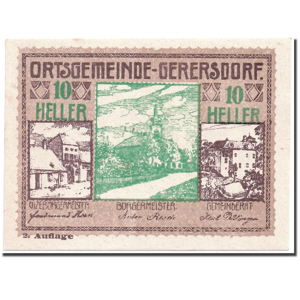 Banknote, Austria, Gerersdorf, 10 Heller, paysage, 1920, 1920-09-15, UNC(63)