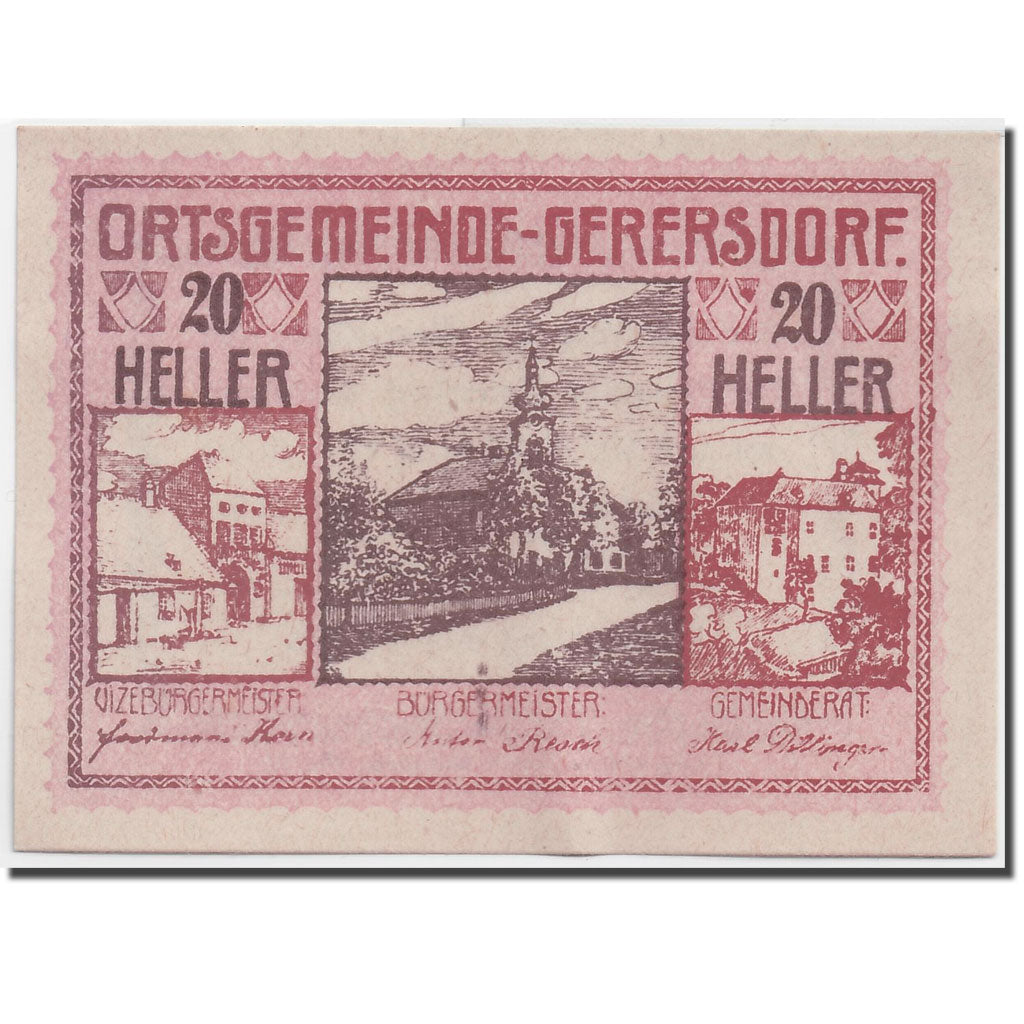 Banknote, Austria, Gerersdorf, 20 Heller, paysage, 1920, 1920-09-15, UNC(63)
