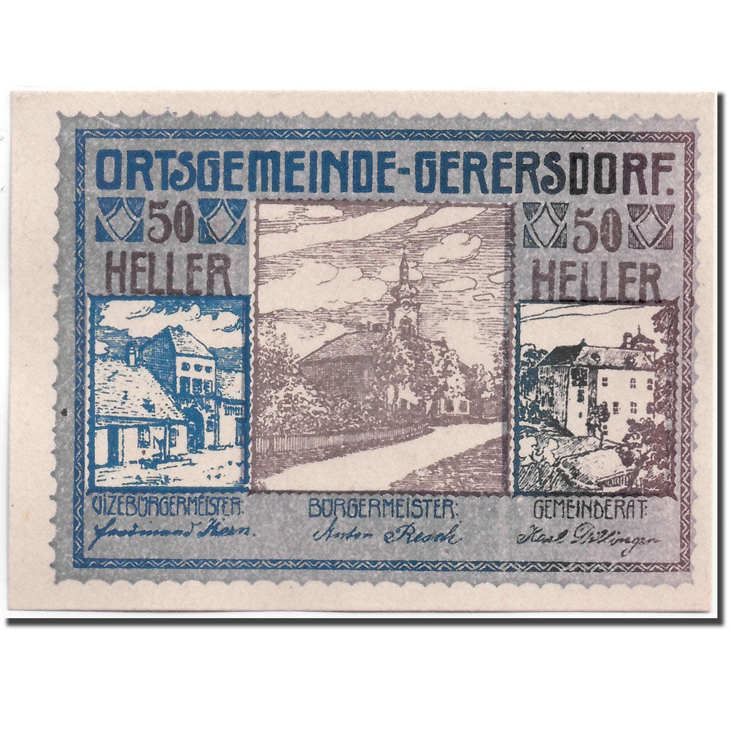 Banknote, Austria, Gerersdorf, 50 Heller, paysage, 1920, 1920-09-15, UNC(63)