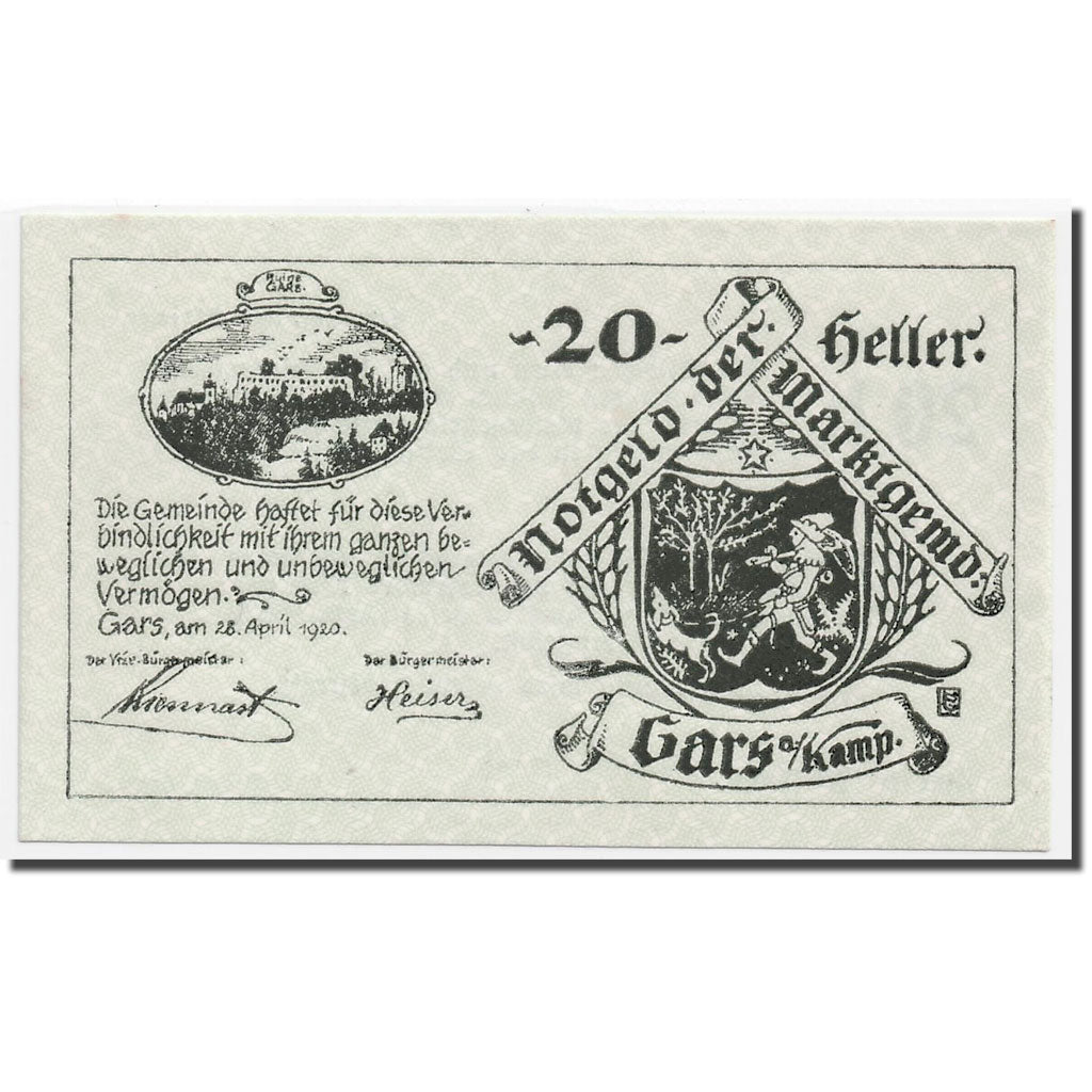 Banknote, Austria, Gars am Kamp, 20 Heller, Ecusson, 1920, 1920-04-28, UNC(63)