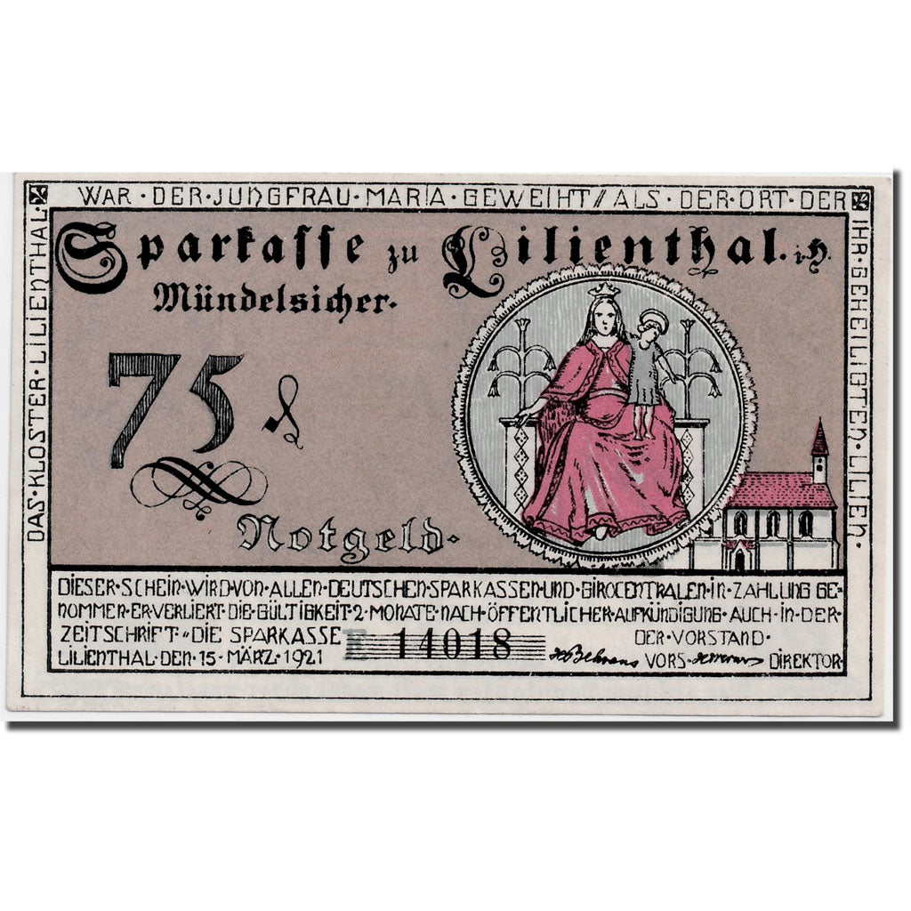 Banknote, Germany, Lilienthal, 75 Pfennig, personnage, 1921, 1921-03-15