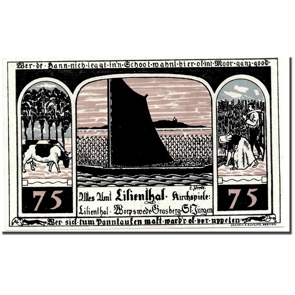 Banknote, Germany, Lilienthal, 75 Pfennig, personnage, 1921, 1921-03-15