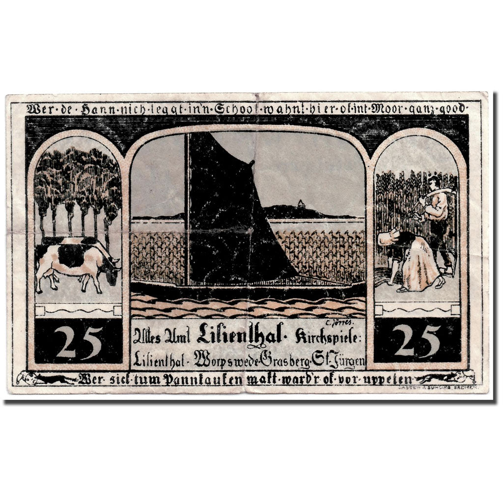 Banknote, Germany, Lilienthal, 25 Pfennig, personnage, 1921, 1921-03-15