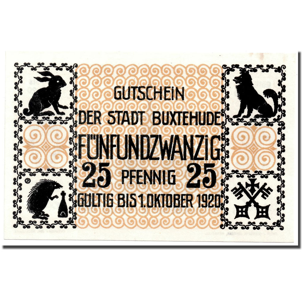 Banknote, Germany, Buxtehude, 25 Pfennig, Animaux, O.D, UNC(63), Mehl:B108.1