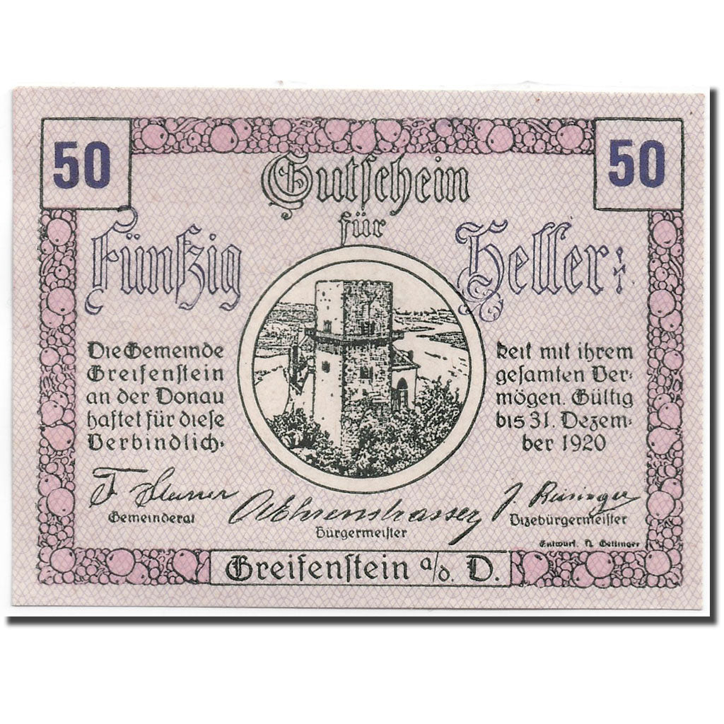 Banknote, Austria, Greifenstein N.Ö. Gemeinde, 50 Heller, tour, 1920