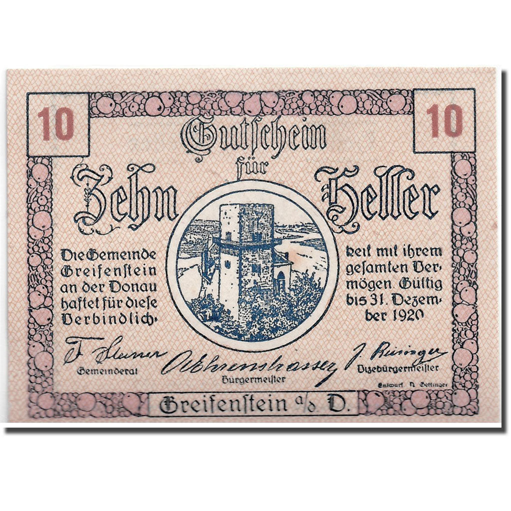 Banknote, Austria, Greifenstein N.Ö. Gemeinde, 10 Heller, tour, 1920