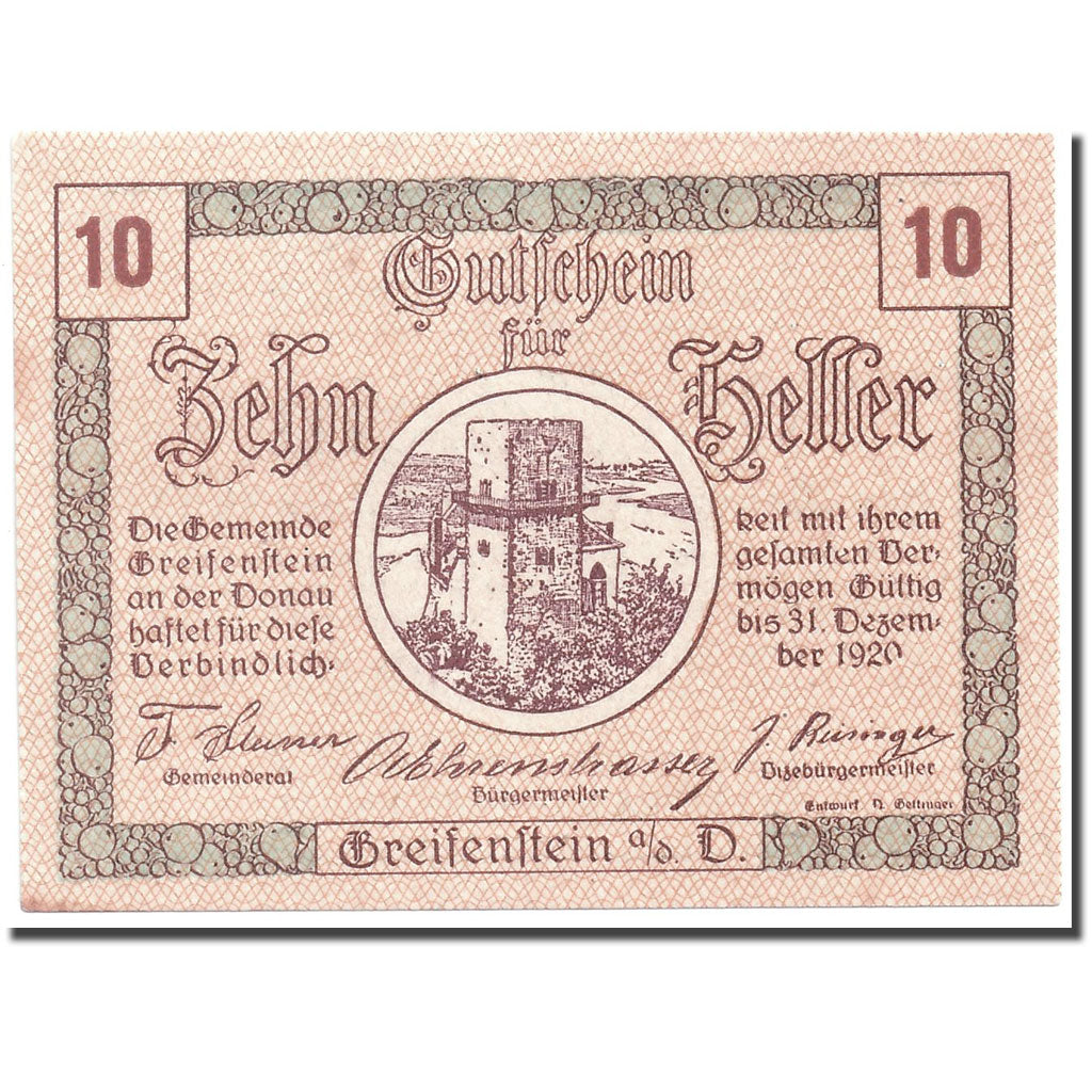 Banknote, Austria, Greifenstein N.Ö. Gemeinde, 10 Heller, tour 1, 1920