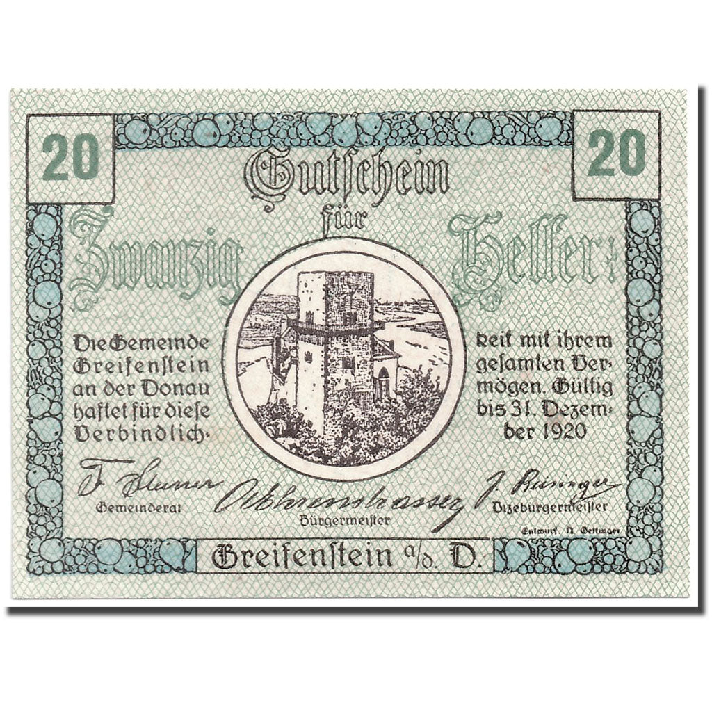 Banknote, Austria, Greifenstein N.Ö. Gemeinde, 20 Heller, tour 1, 1920