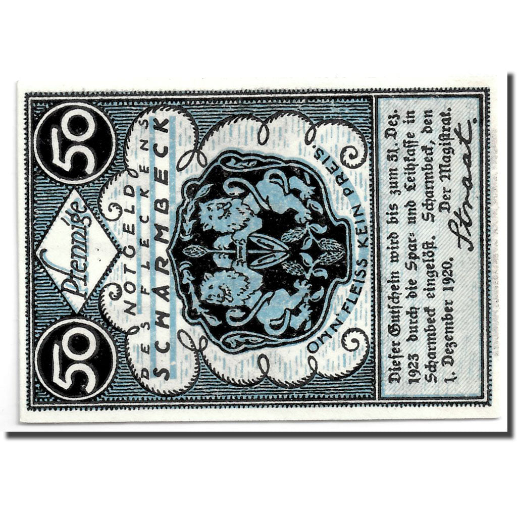 Billet, Allemagne, Scharmbeck Stadt, 50 Pfennig, Eglise 1, 1920, 1920-12-01
