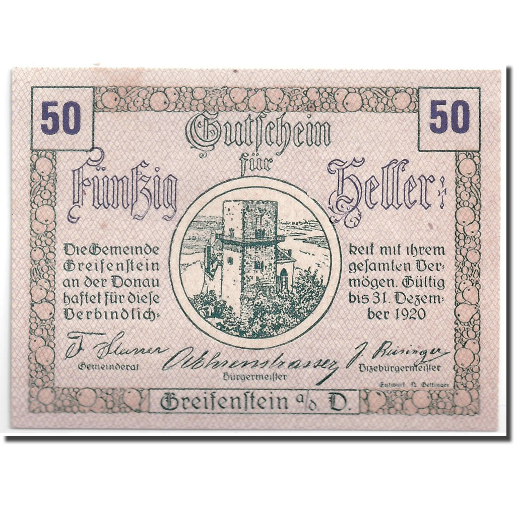 Banknote, Austria, Greifenstein N.Ö. Gemeinde, 50 Heller, tour 1, 1920