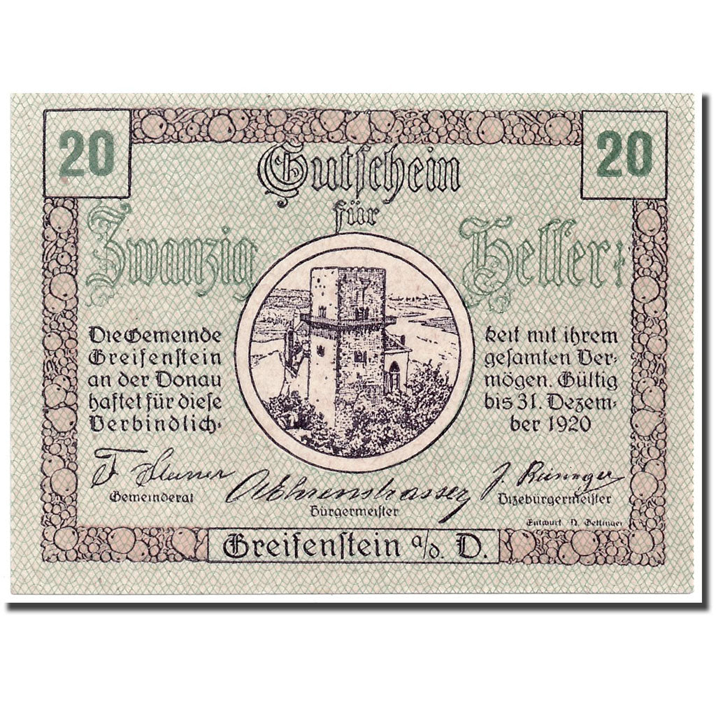 Banknote, Austria, Greifenstein N.Ö. Gemeinde, 20 Heller, tour 1, 1920