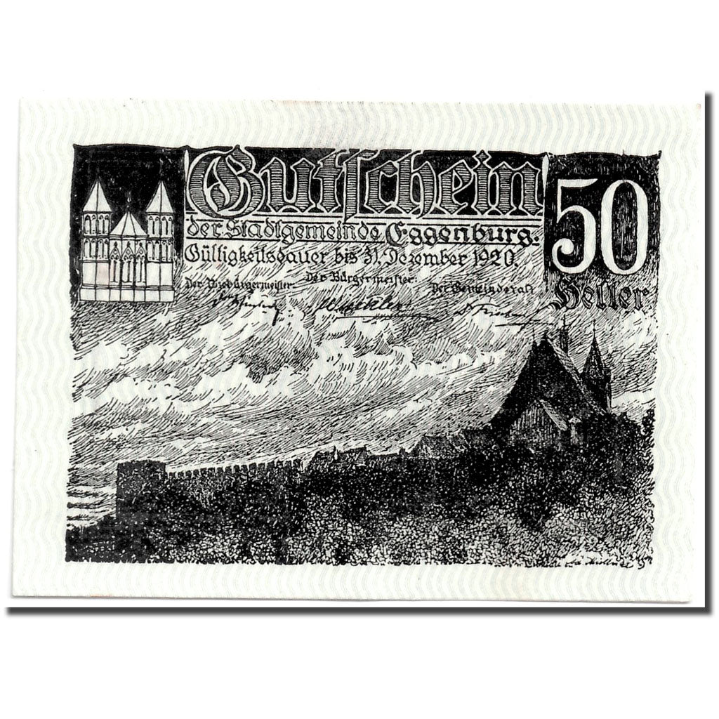 Banknote, Austria, Eggenburg, 50 Heller, paysage, 1920, 1920-12-31, UNC(63)