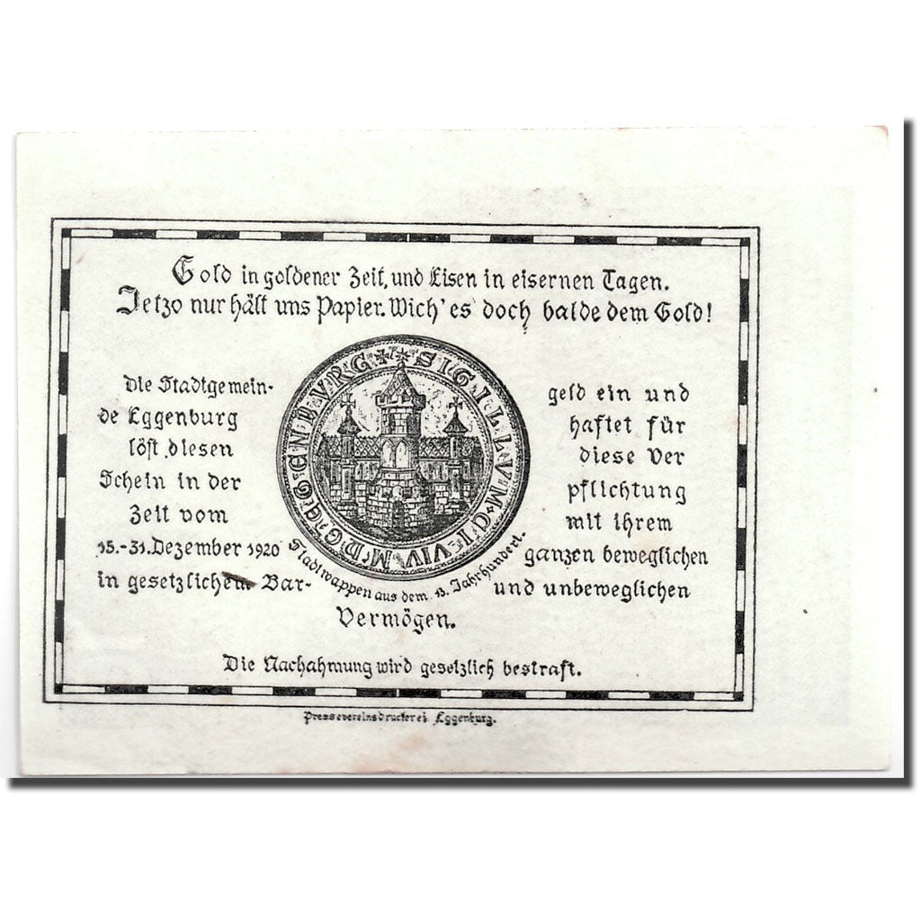 Banknote, Austria, Eggenburg, 10 Heller, paysage, 1920, 1920-12-31, UNC(63)