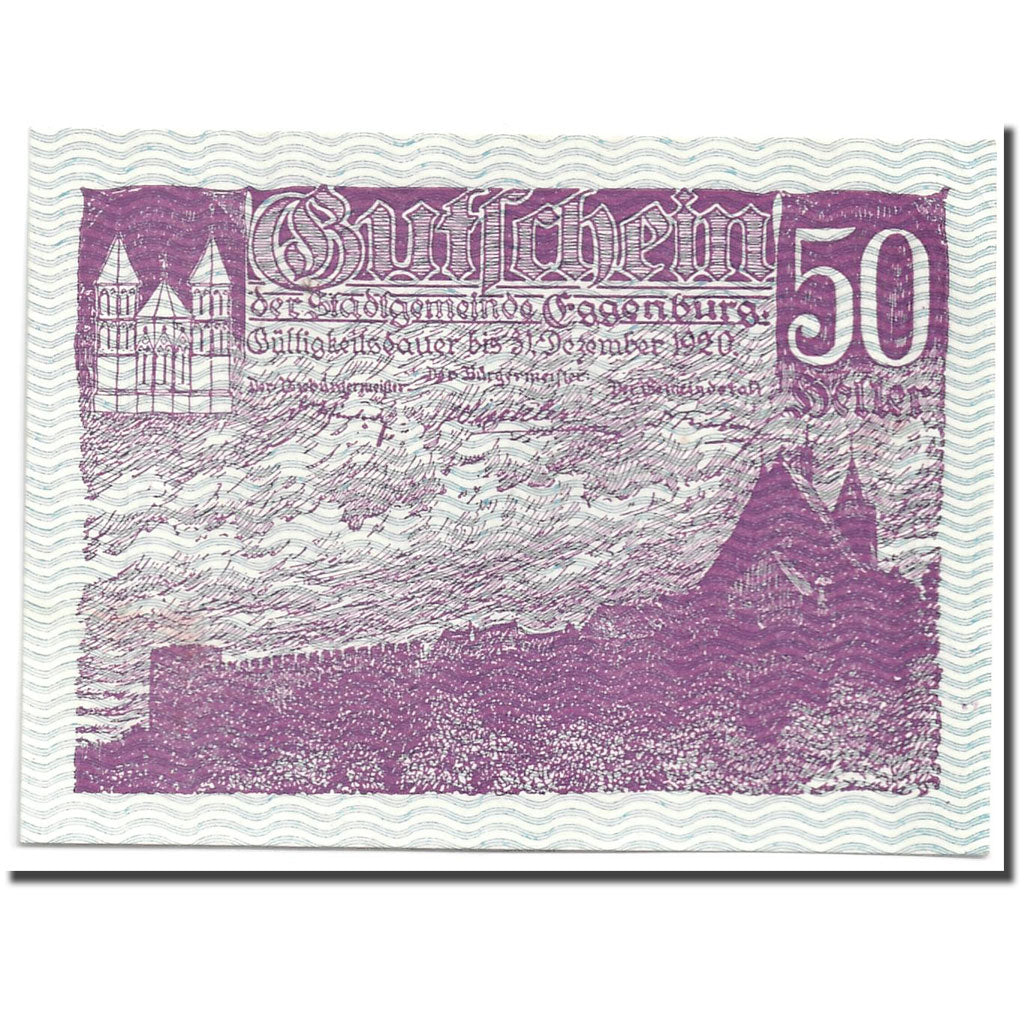 Banknote, Austria, Eggenburg, 50 Heller, paysage, 1920, 1920-12-31, UNC(63)