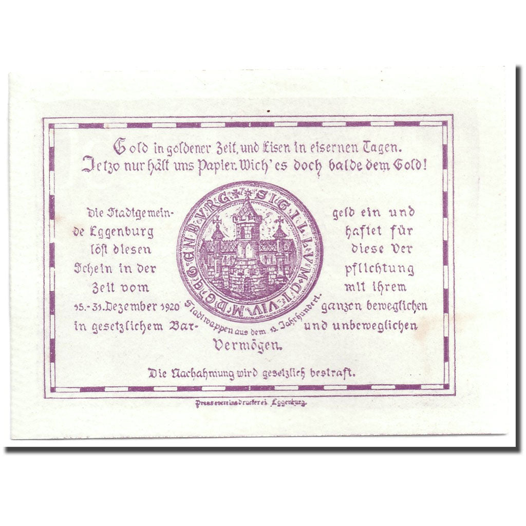 Banknote, Austria, Eggenburg, 50 Heller, paysage, 1920, 1920-12-31, UNC(63)