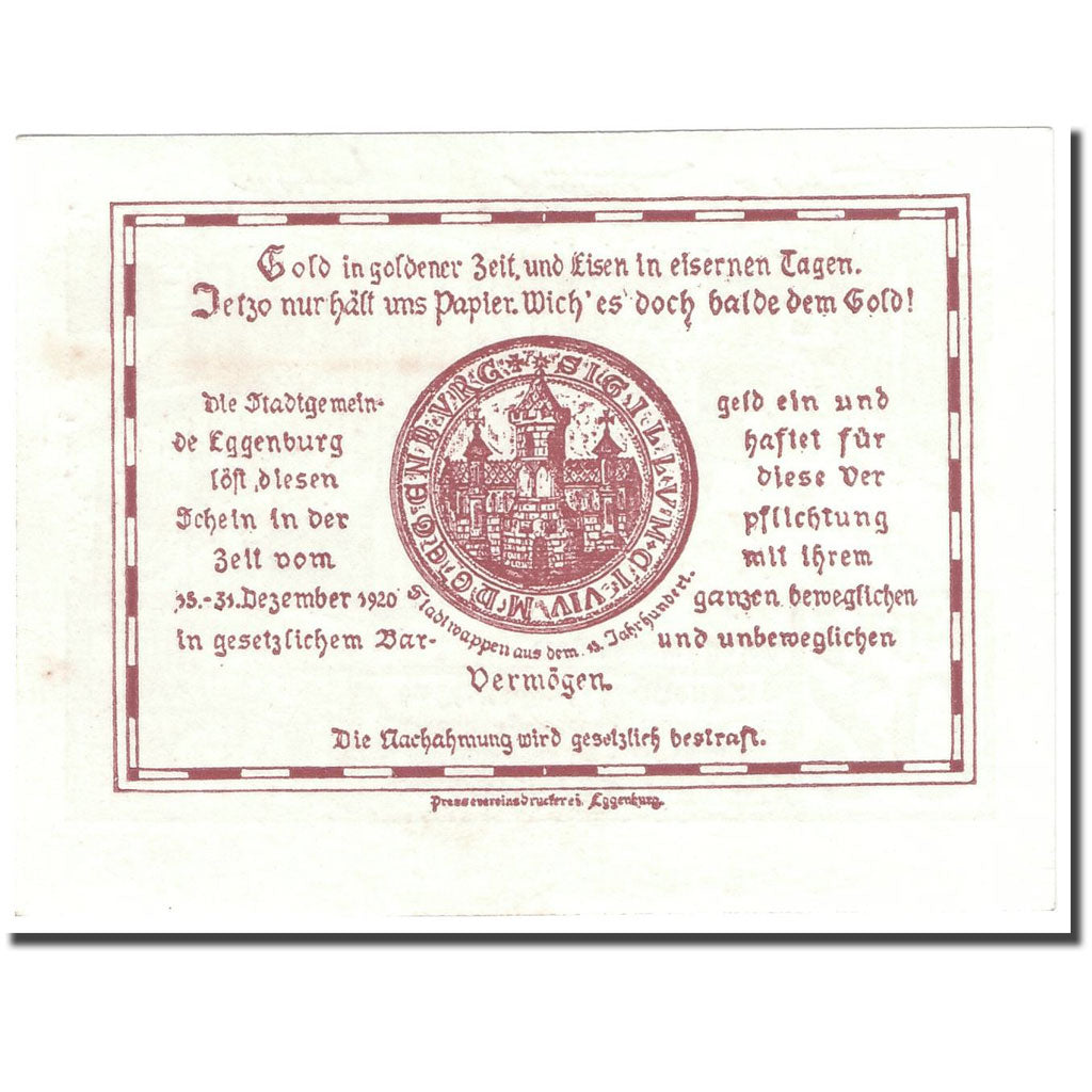 Banknote, Austria, Eggenburg, 20 Heller, Ville, 1920, 1920-12-31, UNC(63)