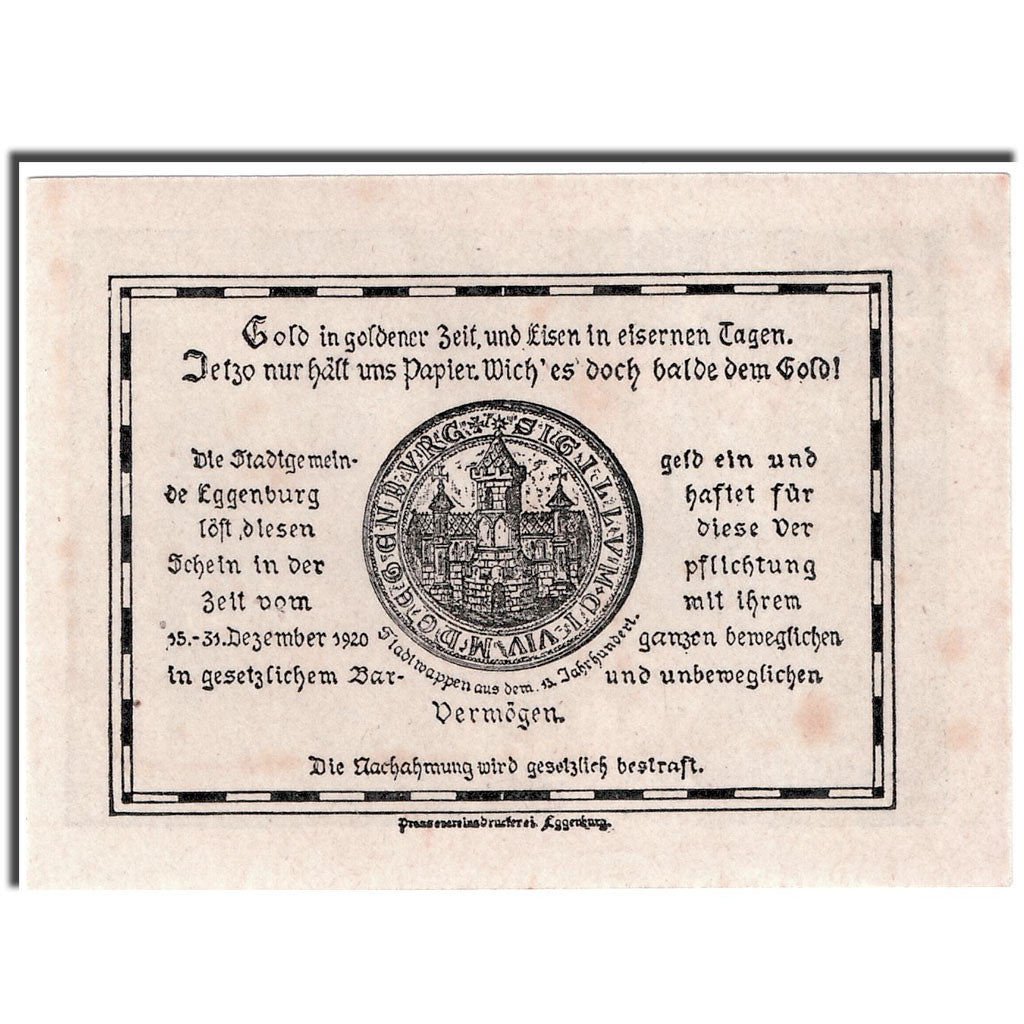 Banknote, Austria, Eggenburg, 10 Heller, paysage, 1920, 1920-12-31, UNC(63)