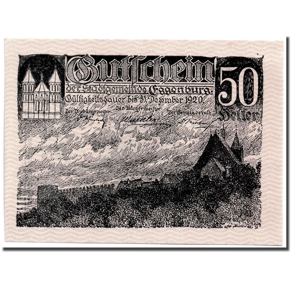Banknote, Austria, Eggenburg, 50 Heller, paysage, 1920, 1920-12-31, UNC(63)