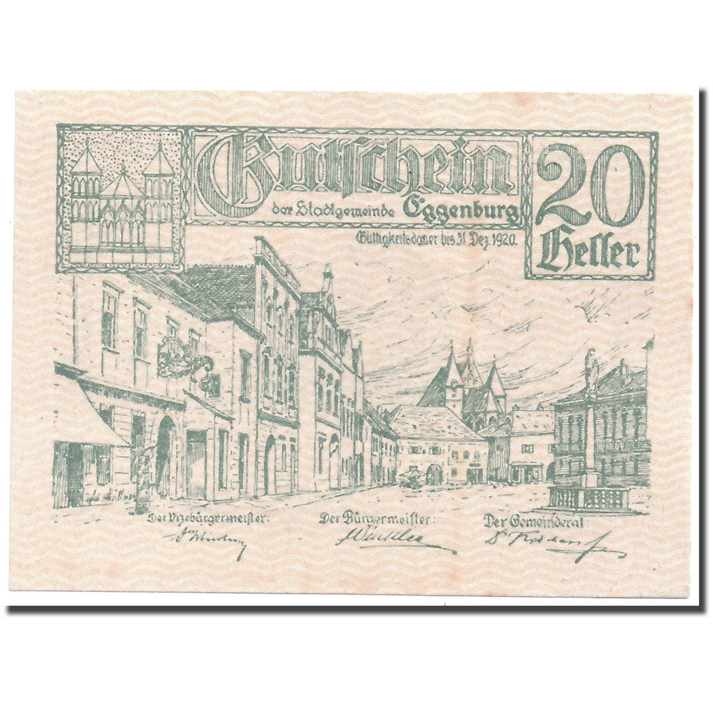 Banknote, Austria, Eggenburg, 20 Heller, Ville, 1920, 1920-12-31, UNC(63)