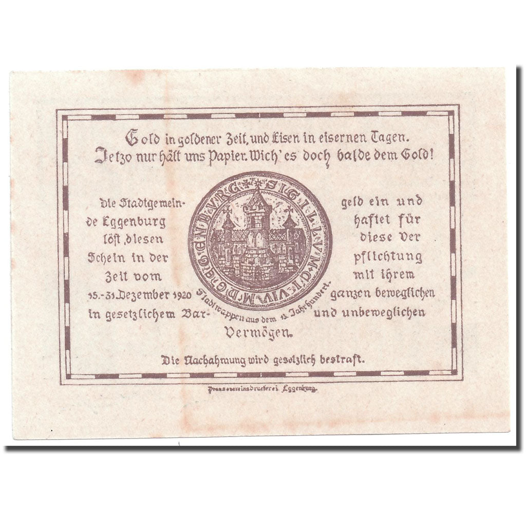 Banknote, Austria, Eggenburg, 20 Heller, Ville, 1920, 1920-12-31, UNC(63)