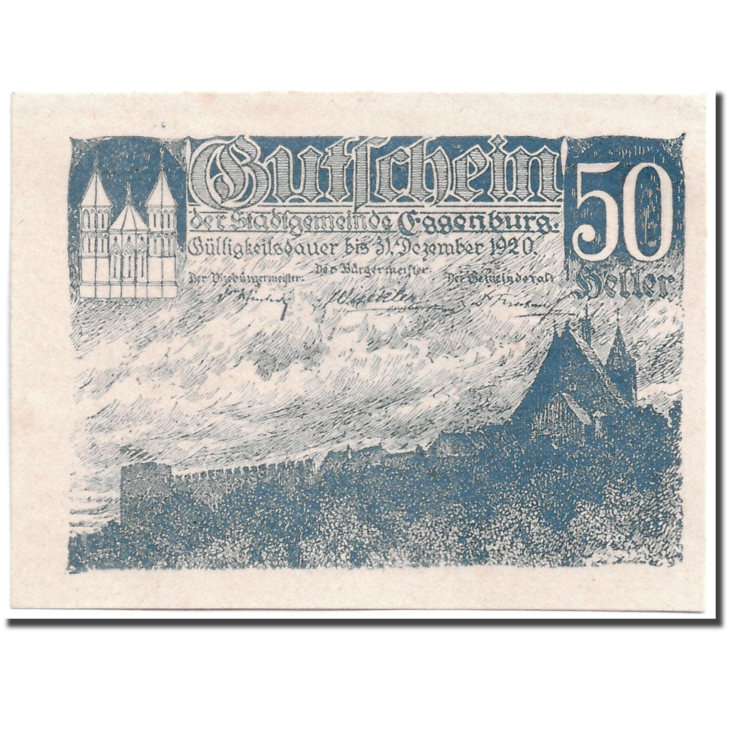 Banknote, Austria, Eggenburg, 50 Heller, paysage, 1920, 1920-12-31, UNC(63)