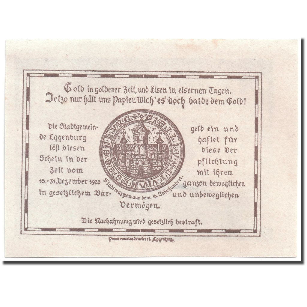 Banknote, Austria, Eggenburg, 50 Heller, paysage, 1920, 1920-12-31, UNC(63)