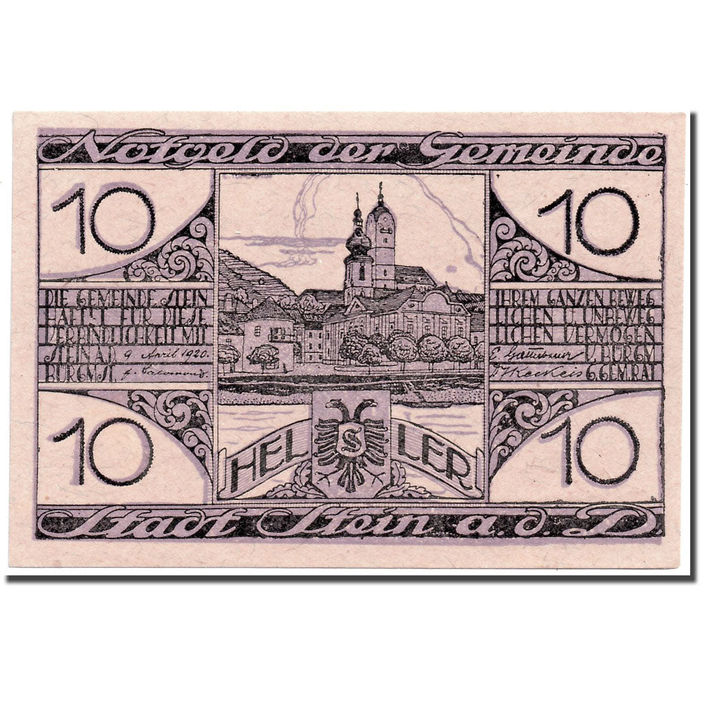 Banknote, Austria, Stein an der Donau, 10 Heller, paysage, 1920, 1920-09-30