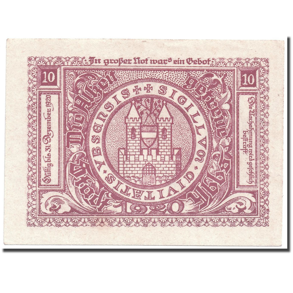 Banknote, Austria, Ybbs, 10 Heller, château, 1920, 1920-12-31, UNC(63), Mehl:FS