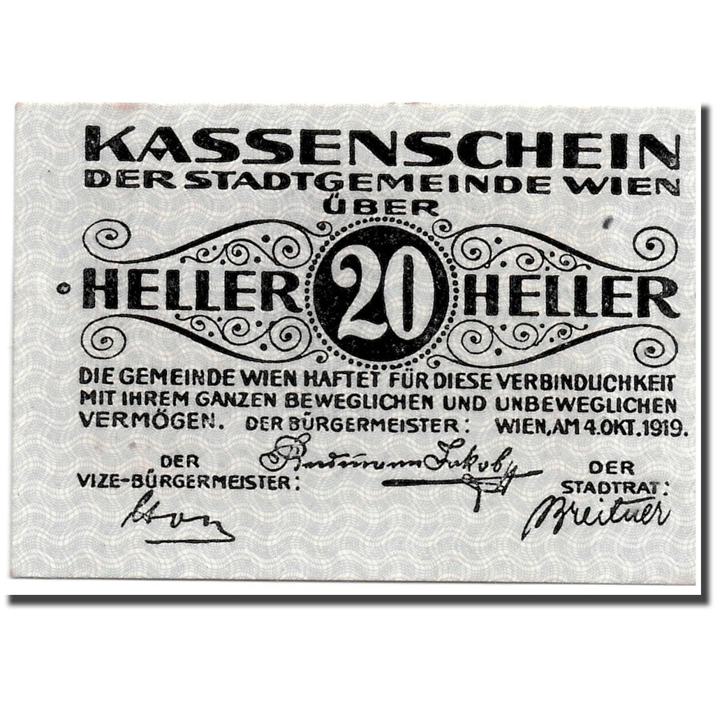 Banknote, Austria, Wien, 20 Heller, graphique, 1919, 1919-10-04, UNC(63)