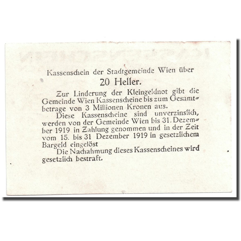 Banknote, Austria, Wien, 20 Heller, graphique, 1919, 1919-10-04, UNC(63)