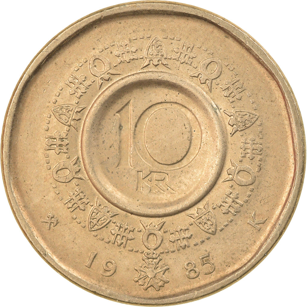 Coin, Norway, Olav V, 10 Kroner, 1985, AU(50-53), Nickel-brass, KM:427
