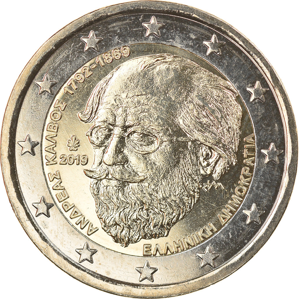 Greece, 2 Euro, Andreas Calvos, 2019, MS(63), Bi-Metallic