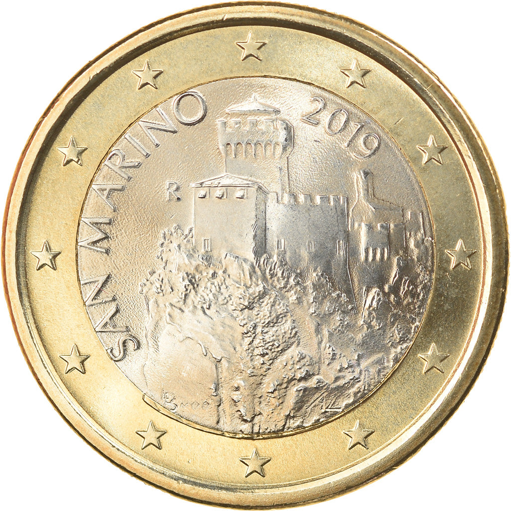 San Marino, 1 Euro, 2nd map, 2019, MS(63), Bi-Metallic