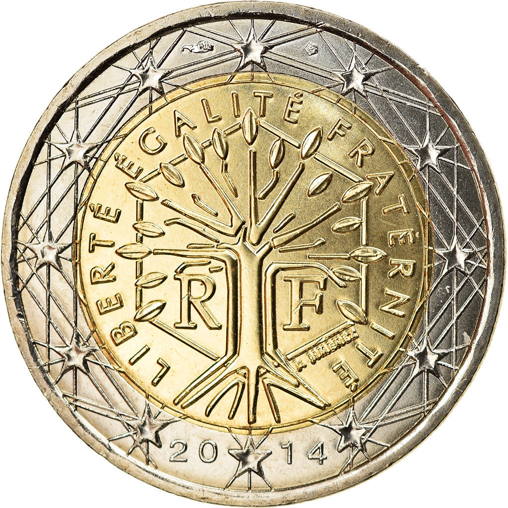 France, 2 Euro, 2nd map, 2014, MS(63), Bi-Metallic