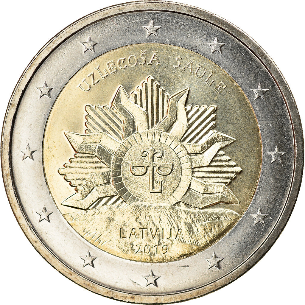 Latvia, 2 Euro, The rising sun, 2019, MS(63), Bi-Metallic