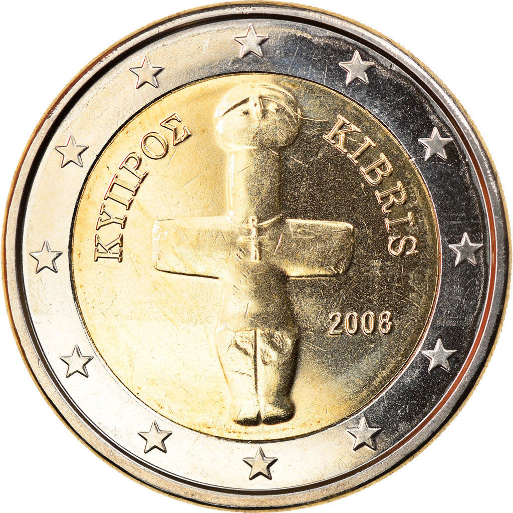 Cyprus, 2 Euro, cross-shaped idol, 2008, MS(63), Bi-Metallic