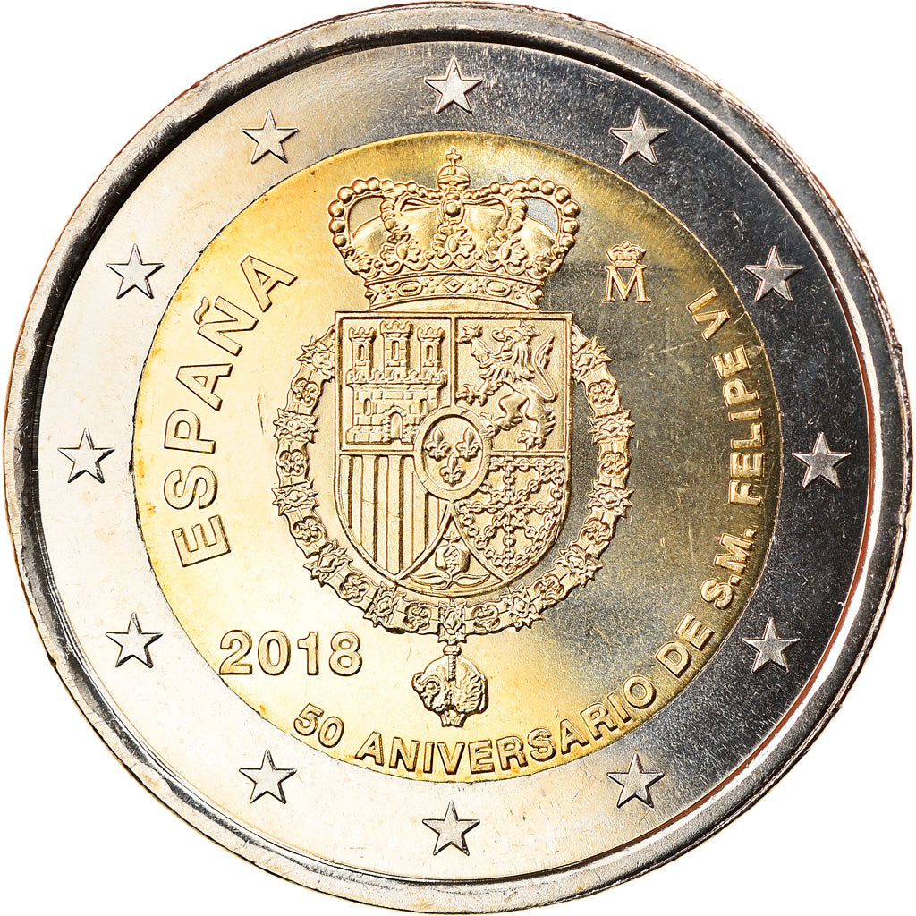 Spagna, 2 Euro, 50th Birthday of King Felipe VI, 2018, SPL, Bi-metallico