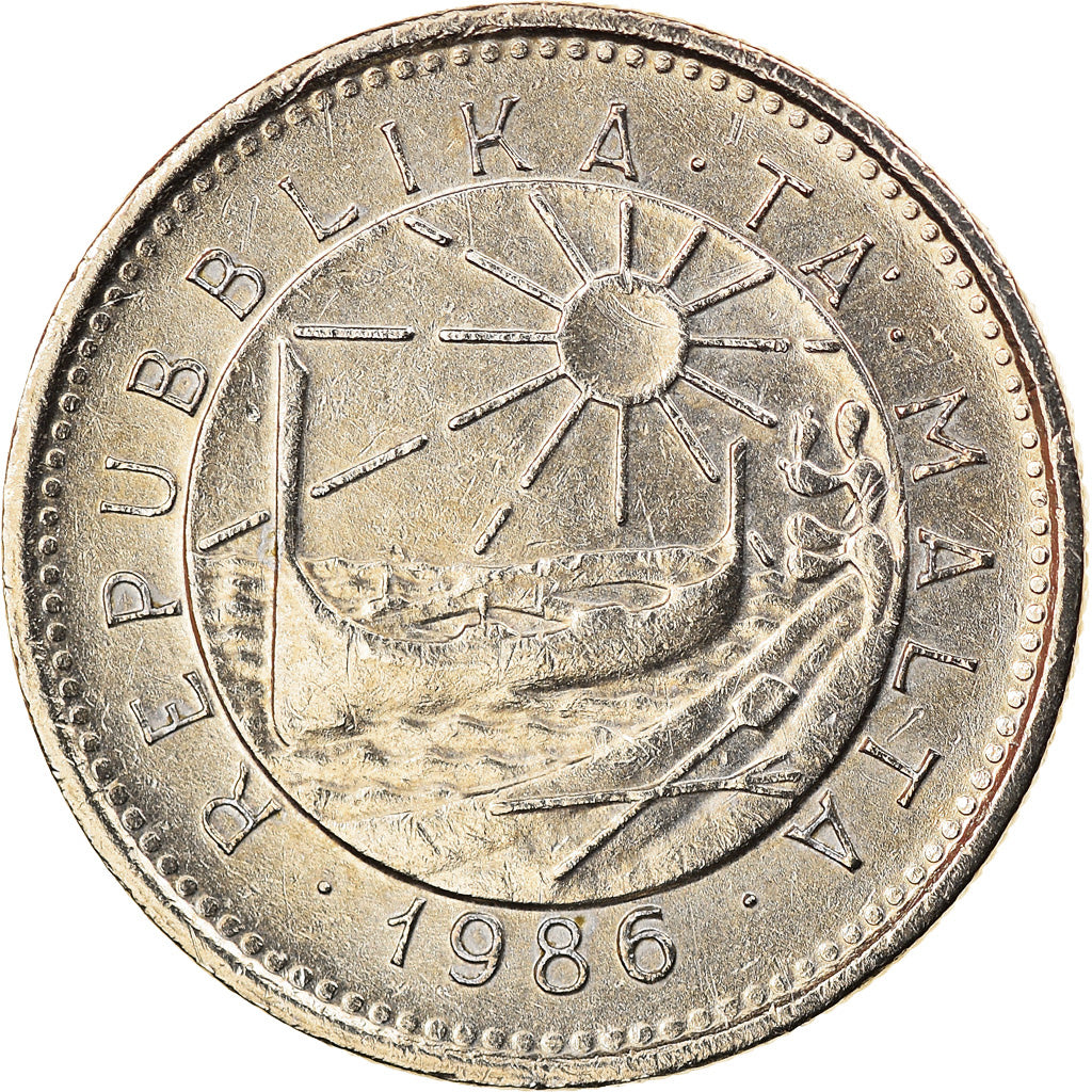 Coin, Malta, 5 Cents, 1986, MS(63), Copper-nickel, KM:77