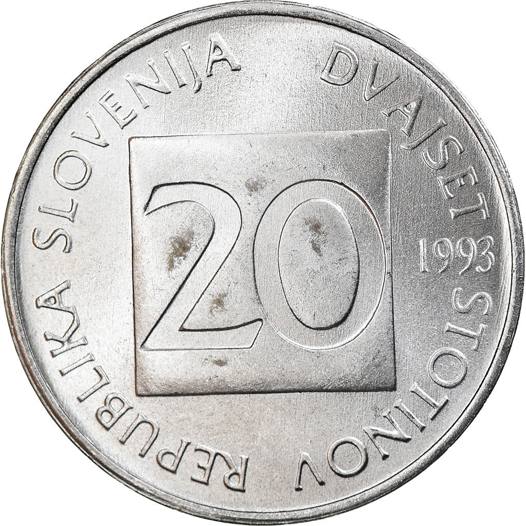 Coin, Slovenia, 20 Stotinov, 1993, MS(63), Aluminum, KM:8