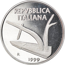 Coin, Italy, 10 Lire, 1999, Rome, Proof, MS(65-70), Aluminum, KM:93