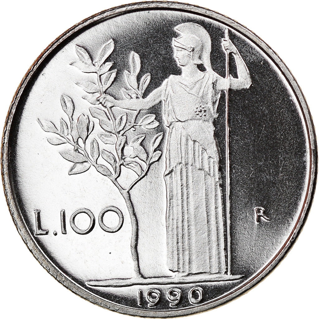 Coin, Italy, 100 Lire, 1990, Rome, Proof, MS(65-70), Stainless Steel, KM:96.2